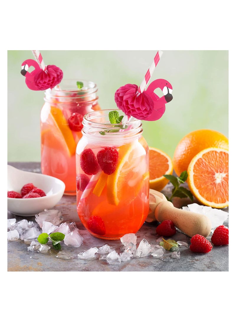 Excefore 50 Pcs Flamingo Striped Paper Straws Decorations Disposable Water Straws and 50 Pcs Picks for Water Handmade Wood Flamingo Toothpicks Flamingo Food Picks for Tropical Hawaiian Luau Party - Image 3