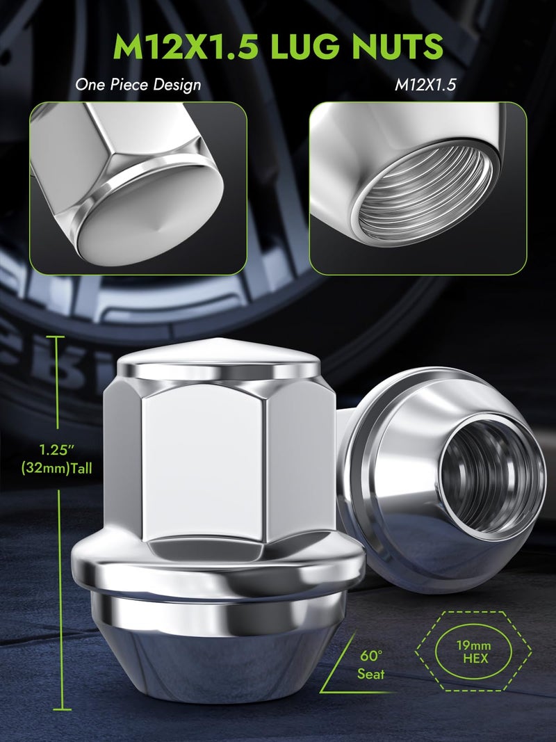 AUTOPTIM M12x1.5 Lug Nuts - Replacement for 2001-2022 Ford Escape, 2012-2018 Focus, 2006-2020 Ford Fusion, 2011-2022 Fiesta, ACPZ1012H 611-303 OEM Factory Chrome Wheel Lug Nut (20pcs) - Image 2