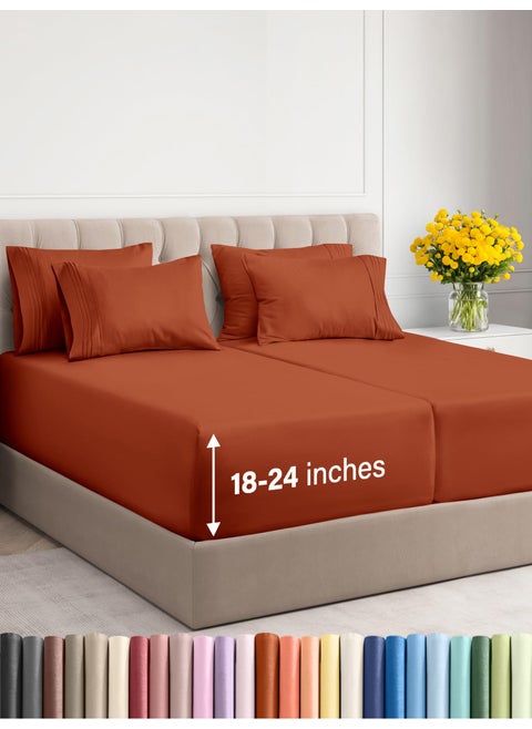 Extra Deep Split King Sheet Set - 7 Piece Breathable & Cooling Sheets - Hotel Luxury Bed Sheets Set - Easy Fit - Soft  Wrinkle Free & Comfy Sheets Set - Terracotta Sheet Set with Extra Deep Pockets