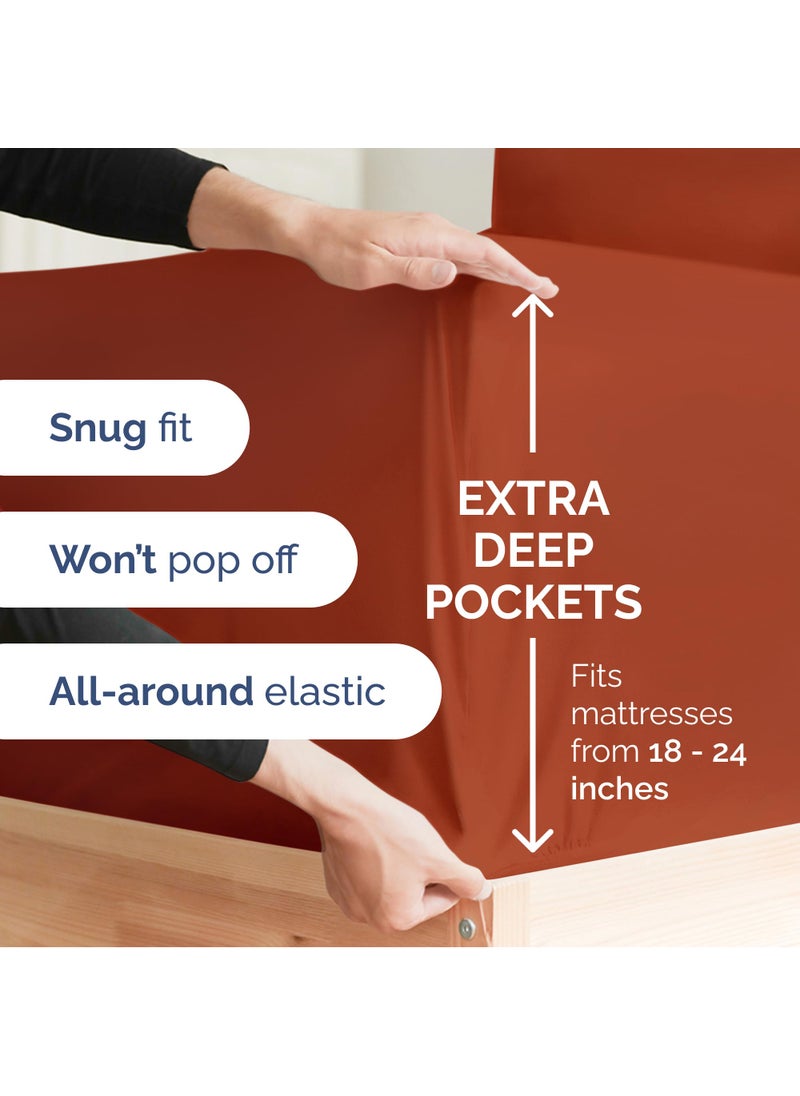 Extra Deep Split King Sheet Set - 7 Piece Breathable & Cooling Sheets - Hotel Luxury Bed Sheets Set - Easy Fit - Soft  Wrinkle Free & Comfy Sheets Set - Terracotta Sheet Set with Extra Deep Pockets