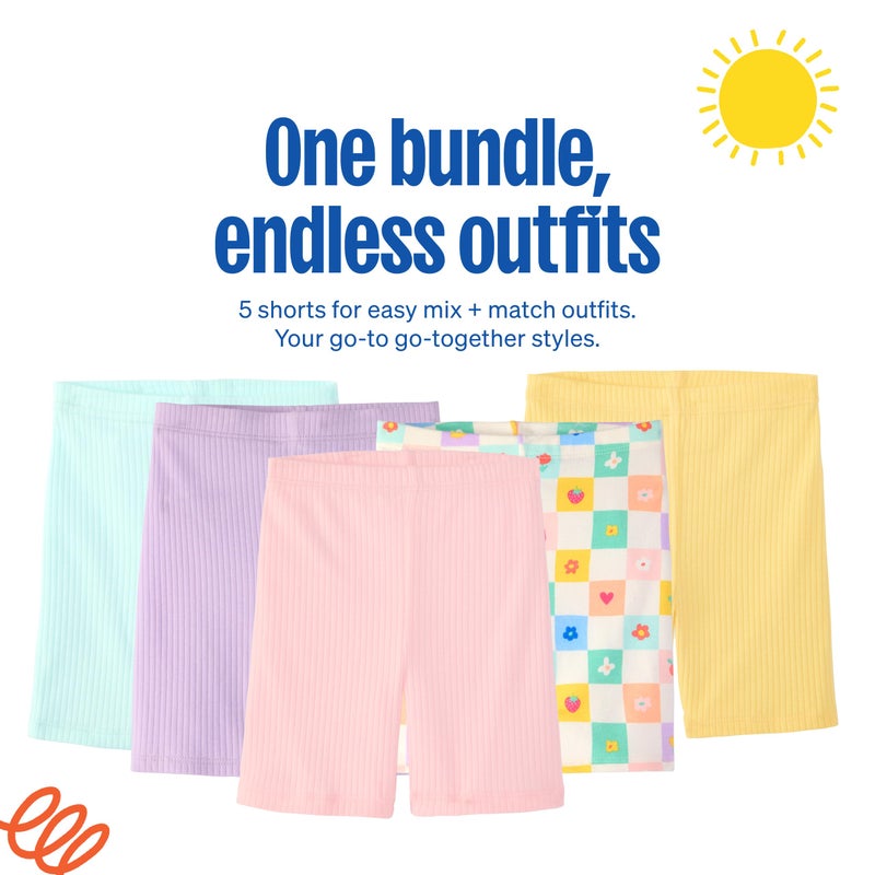 Garanimals Baby & Toddler Girl Icons Biker Shorts - Machine-Washable Kid's Clothes - Size 3T - Light Green, Purple, Yellow, White, Light Pink - 5 Pack - Image 4