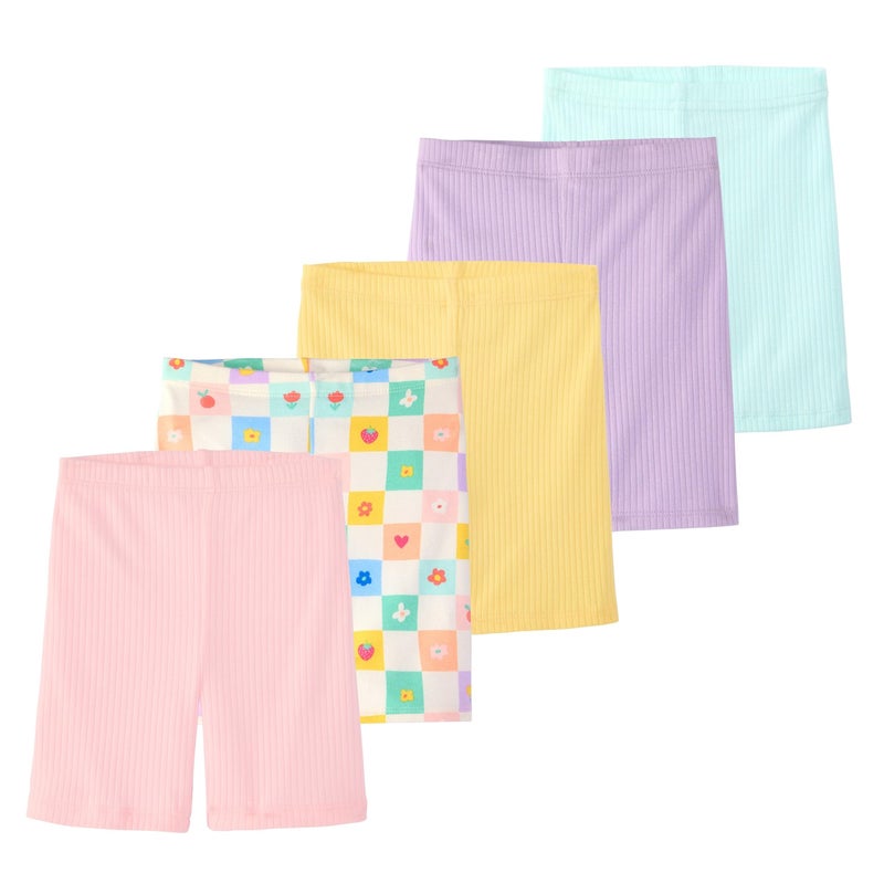 Garanimals Baby & Toddler Girl Icons Biker Shorts - Machine-Washable Kid's Clothes - Size 3T - Light Green, Purple, Yellow, White, Light Pink - 5 Pack - Image 1