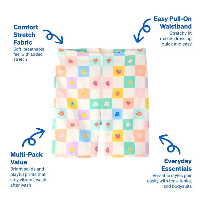Garanimals Baby & Toddler Girl Icons Biker Shorts - Machine-Washable Kid's Clothes - Size 3T - Light Green, Purple, Yellow, White, Light Pink - 5 Pack - Image 3