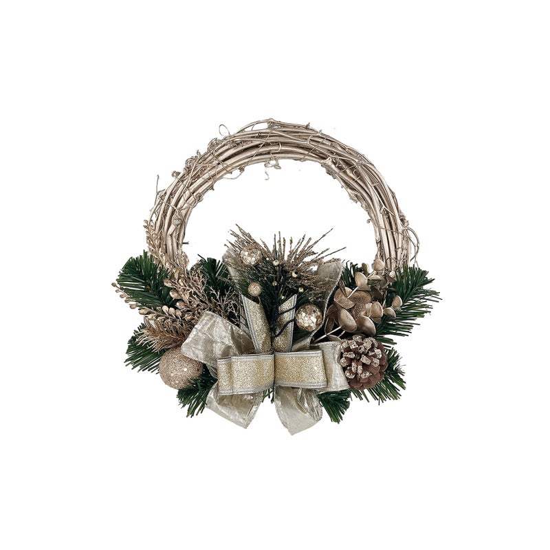 CHRISTMAS MAGIC Rattan Wreath Champagne Gold 25cm - Image 1