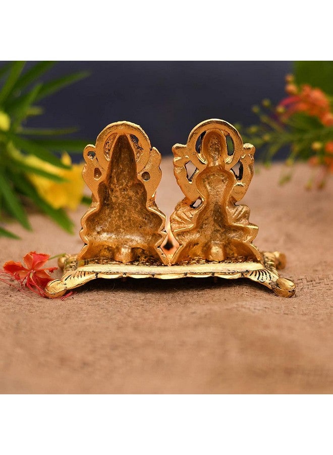 أسينشين طبق زخرفي من الألومنيوم على شكل تمثال لاكشمي غانيشا مع مجموعة تحفة أثرية من ديا للعبادة والديكور المنزلي (ذهبي) - Image 4