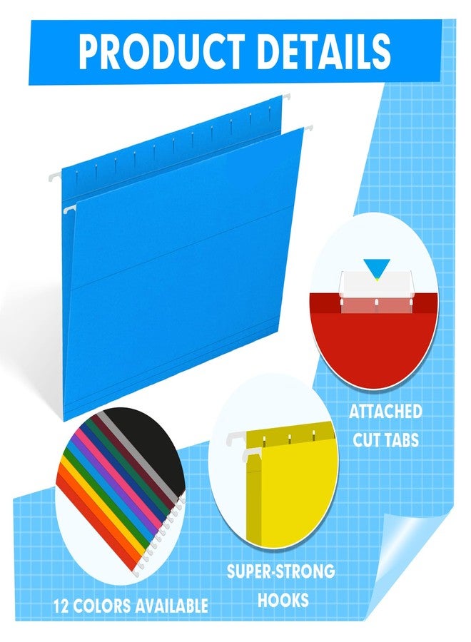 HERKKA Hanging File Folders, 60 Pack Reinforced Letter Size Hanging Folders with Heavy Duty 0 Inch Expansion, Designed for Bulky Files, Medical Charts, 1/5-Cut Adjustable Tabs, 12 Assorted Colors - Image 5