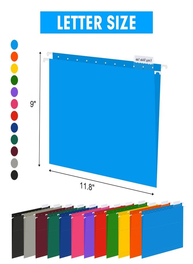HERKKA Hanging File Folders, 60 Pack Reinforced Letter Size Hanging Folders with Heavy Duty 0 Inch Expansion, Designed for Bulky Files, Medical Charts, 1/5-Cut Adjustable Tabs, 12 Assorted Colors - Image 2