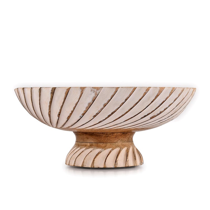 NIRMAN FRUIT BOWL Mango Wood Fruit Bowl Pedestal Bowl for Table DÃ©cor, Wooden Fruit Bowl for Kitchen Counter Pedestal Fruit Bowl, Dried Fruit (12" X 12" X 4.75") - Image 1