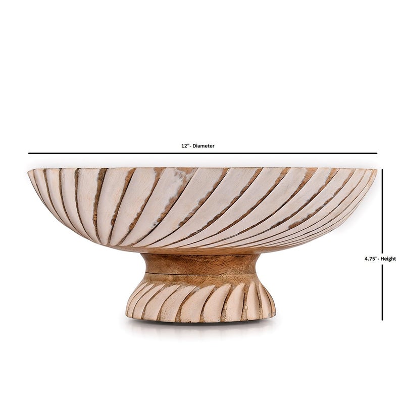 NIRMAN FRUIT BOWL Mango Wood Fruit Bowl Pedestal Bowl for Table DÃ©cor, Wooden Fruit Bowl for Kitchen Counter Pedestal Fruit Bowl, Dried Fruit (12" X 12" X 4.75") - Image 5