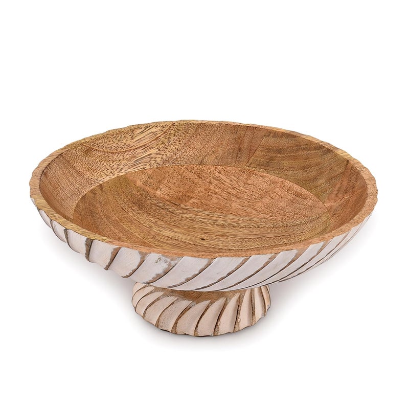 NIRMAN FRUIT BOWL Mango Wood Fruit Bowl Pedestal Bowl for Table DÃ©cor, Wooden Fruit Bowl for Kitchen Counter Pedestal Fruit Bowl, Dried Fruit (12" X 12" X 4.75") - Image 2