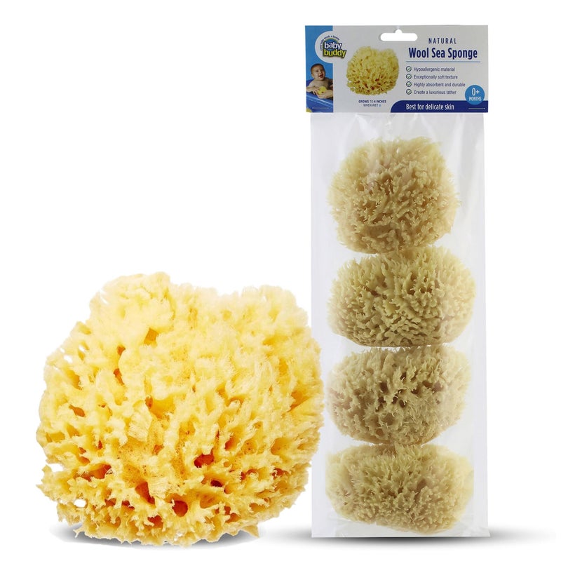 Baby Buddy Baby Buddy Natural Wool Sea Sponge Newborn Bath Time Essential Ultra Soft for Delicate Skin Hypoallergenic and Biodegradable 4 Pack