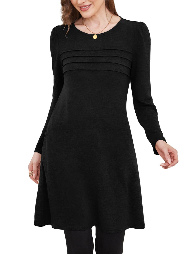 OFEEFAN Long Sleeve Dress for Women Fall Dresses School Outfits for Teachers 2025 Tunic Sweater Dresses Casual Winter Fashion Work Maternity Clothes Black Large - Image 3