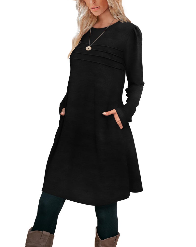 OFEEFAN Long Sleeve Dress for Women Fall Dresses School Outfits for Teachers 2025 Tunic Sweater Dresses Casual Winter Fashion Work Maternity Clothes Black Large - Image 2
