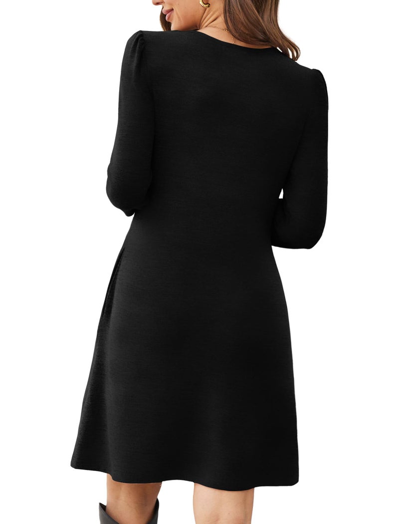 OFEEFAN Long Sleeve Dress for Women Fall Dresses School Outfits for Teachers 2025 Tunic Sweater Dresses Casual Winter Fashion Work Maternity Clothes Black Large - Image 5