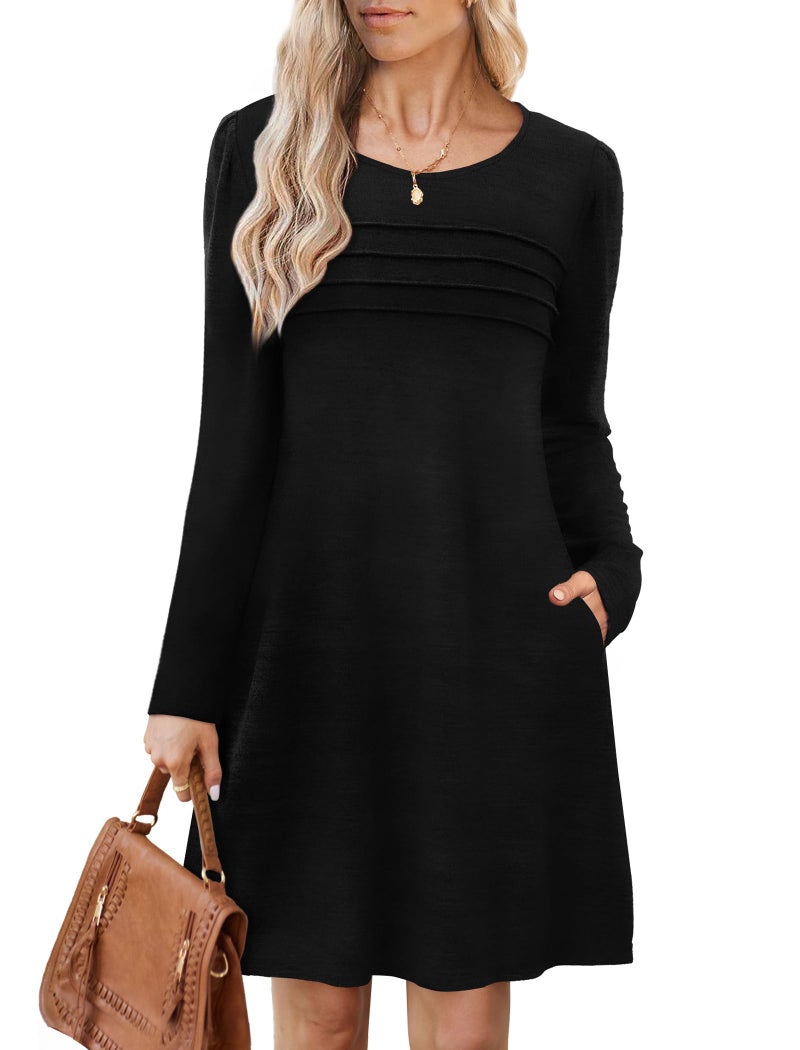 OFEEFAN Long Sleeve Dress for Women Fall Dresses School Outfits for Teachers 2025 Tunic Sweater Dresses Casual Winter Fashion Work Maternity Clothes Black Large - Image 1