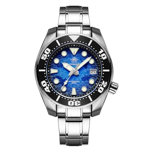 ADDIESDIVE Automatic Dive Watch for Men 44.9 MM Blue Dial with Water Ripples Design Waterproof 200 M NH35A Steel Band - Image 1