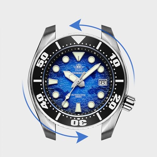 ADDIESDIVE Automatic Dive Watch for Men 44.9 MM Blue Dial with Water Ripples Design Waterproof 200 M NH35A Steel Band - Image 3