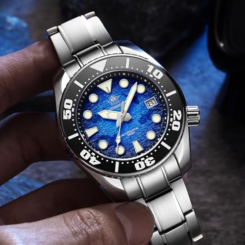 ADDIESDIVE Automatic Dive Watch for Men 44.9 MM Blue Dial with Water Ripples Design Waterproof 200 M NH35A Steel Band - Image 5