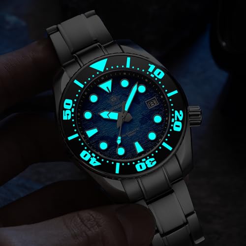 ADDIESDIVE Automatic Dive Watch for Men 44.9 MM Blue Dial with Water Ripples Design Waterproof 200 M NH35A Steel Band - Image 4