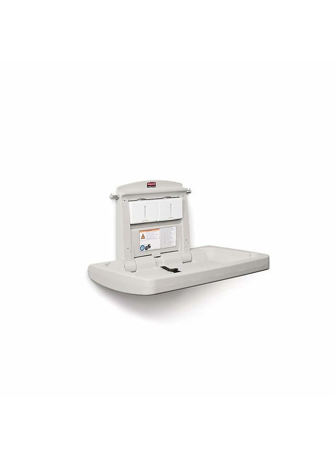 Rubbermaid محطة تغيير الأطفال الأفقية، بلاتينيوم فاتح، طاولة تغيير حفاضات قابلة للطي مثبتة على الحائط مع أحزمة أمان للمطاعم/الفنادق/المدارس/المطارات - Image 4