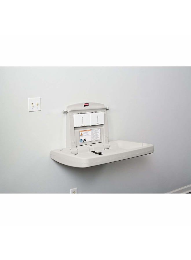 Rubbermaid محطة تغيير الأطفال الأفقية، بلاتينيوم فاتح، طاولة تغيير حفاضات قابلة للطي مثبتة على الحائط مع أحزمة أمان للمطاعم/الفنادق/المدارس/المطارات - Image 2
