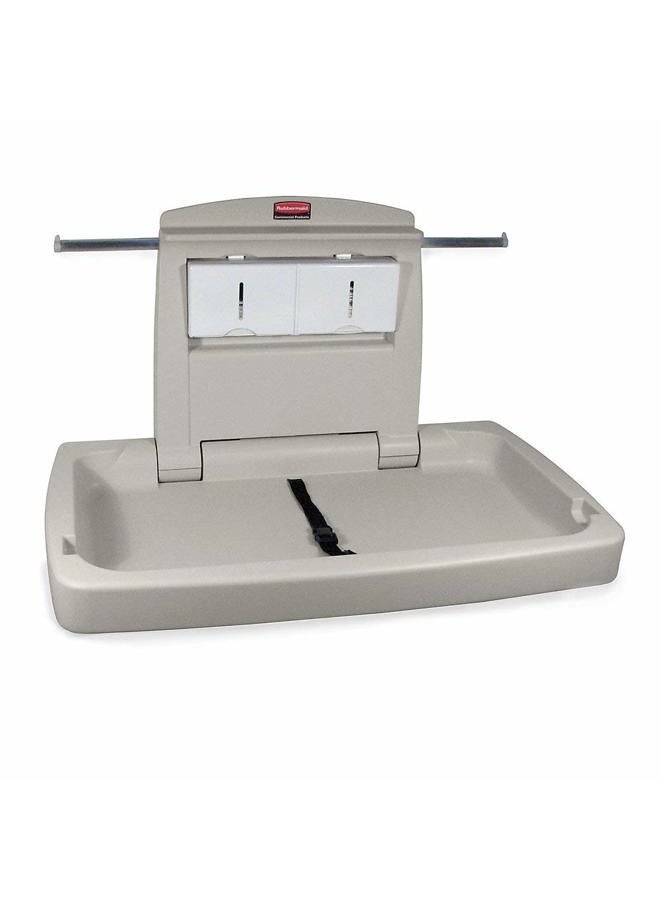 Rubbermaid محطة تغيير الأطفال الأفقية، بلاتينيوم فاتح، طاولة تغيير حفاضات قابلة للطي مثبتة على الحائط مع أحزمة أمان للمطاعم/الفنادق/المدارس/المطارات - Image 3