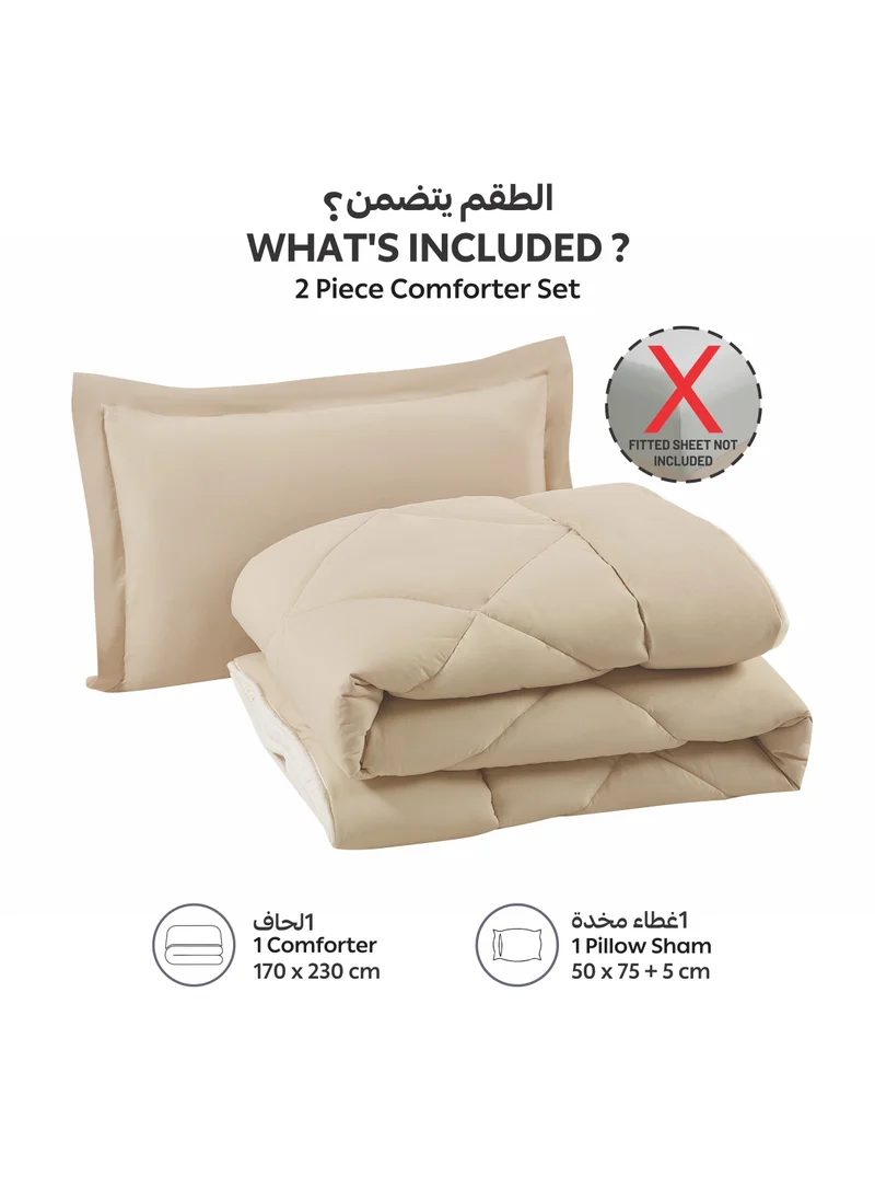 Donetella Bedding Comforter Set, Single Size 170x230 cm - 2-Pcs Solid Quilted Bed Set, Microfiber Fabric - 1 Comforter and 1 Pillow Sham