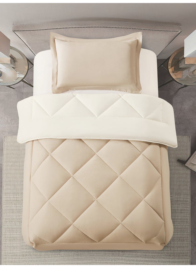 Donetella Bedding Comforter Set, Twin Size 170x230 cm - 2-Pcs Solid Quilted Bed Set, Microfiber Fabric - 1 Comforter and 1 Pillow Sham - Image 1