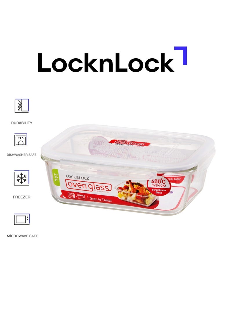 LOCK & LOCK LocknLock 2L Oven Glass Rectangular Container – Durable, Microwave Safe Food Storage Solution  - Image 1