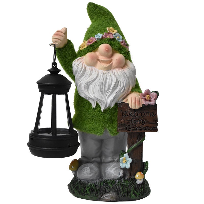 Solar Flocked Gnome Carrying Lantern Outdoor Light Resin Figurine for Garden Dwarf Decor - Image 3
