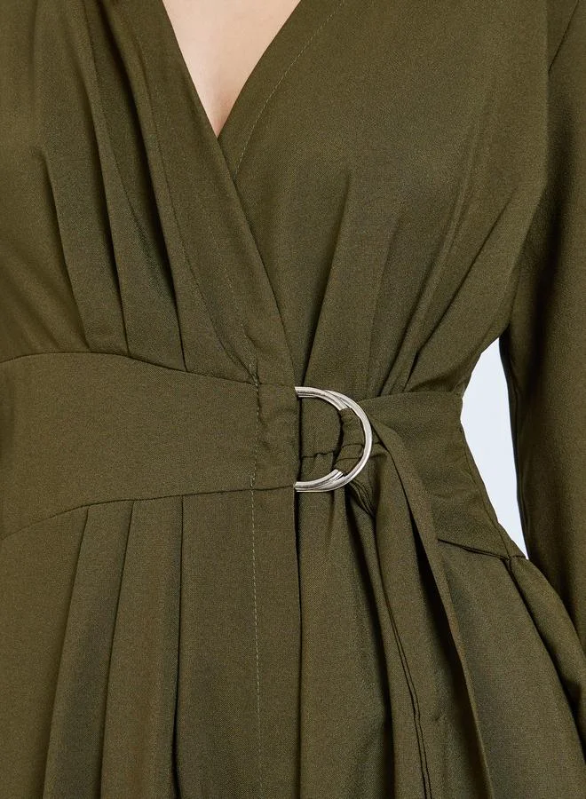 Take Two  Khaki Belted Balloon Sleeve Maxi Dress for Women | Best Price UAE