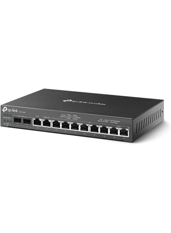 TP-LINK ER7212PC Omada 3-in-1 Gigabit VPN Router with PoE Switch and Controller - 8 PoE+ LAN Ports, 4 WAN Support, Fanless Design black - Image 1