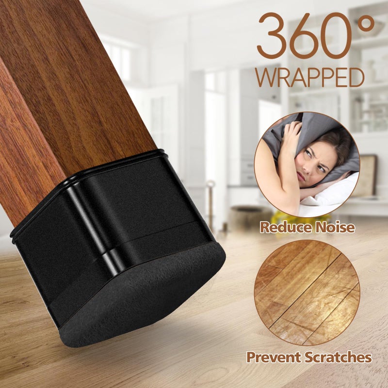 BAIPOK 28Pcs Square Chair Leg Floor Protectors With Wrapped Felt Bottom  Silicone Chair Leg Protectors For Hardwood Floors  Chair Legs Cover Prevents Scratches & Reduce Noise (Black L Fit 1.14""-1.42"") - Image 4