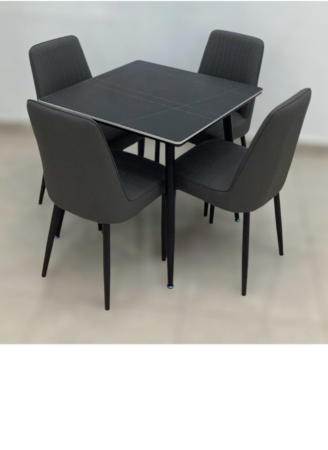 Elegant 80x80 cm Square Dining Table with Marble Ceramic Top and Metal Legs - Coffee Table, Side Table, and Office Table with a sophisticated and durable design, ideal for living rooms and offices
