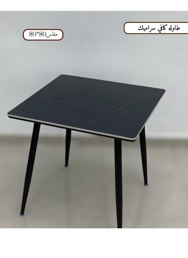 Elegant 80x80 cm Square Dining Table with Marble Ceramic Top and Metal Legs - Coffee Table, Side Table, and Office Table with a sophisticated and durable design, ideal for living rooms and offices
