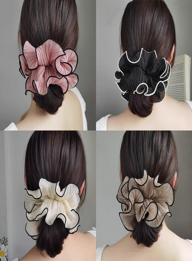 Melodio 4 Pieces Organza Ruffle Hair Ties for Women and Girls, Sweet Elastic Hair Ties, 4 Colors - Image 5