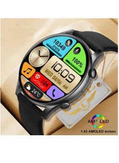 2023 New Full Screen Smart Watch AMOLED 1.43 Inch HD Display Always Show Time Bluetooth Calling IP68 Waterproof Smartwatch - Black