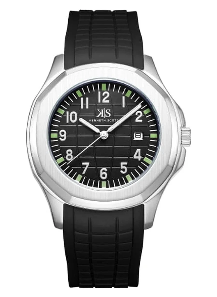 KENNETH SCOTT Kenneth Scott K24014-SSBB Men's Analog Display Watch & Silicone Strap Black
