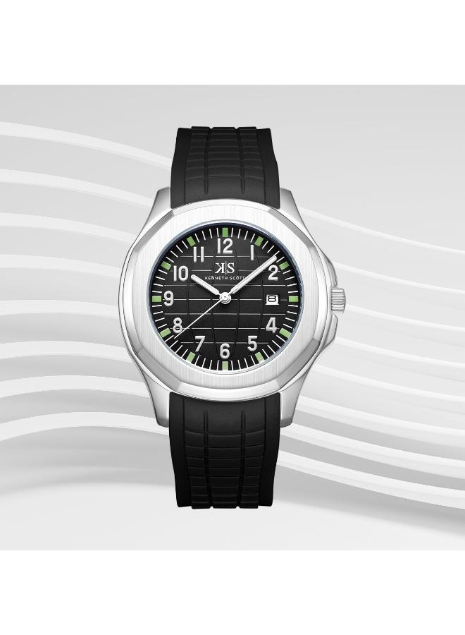 Kenneth Scott K24014-SSBB Men's Analog Display Watch & Silicone Strap Black - Image 2