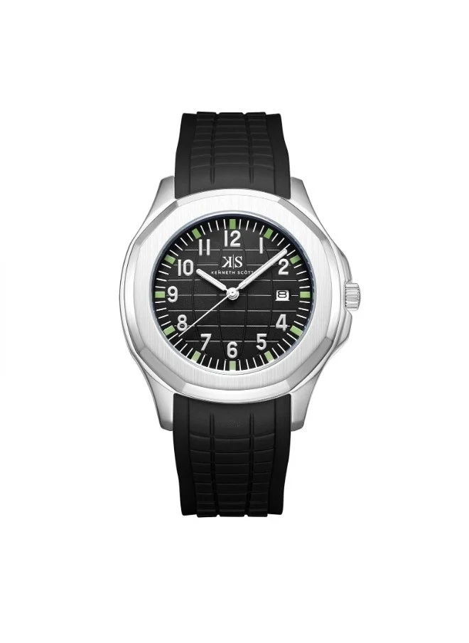 KENNETH SCOTT Kenneth Scott K24014-SSBB Men's Analog Display Watch & Silicone Strap Black