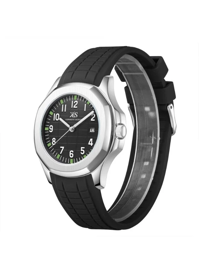 KENNETH SCOTT Kenneth Scott K24014-SSBB Men's Analog Display Watch & Silicone Strap Black