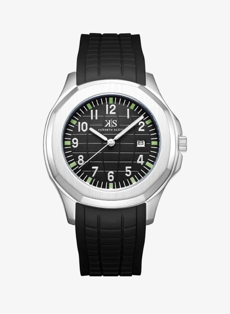 KENNETH SCOTT Kenneth Scott K24014-SSBB Men's Analog Display Watch & Silicone Strap Black