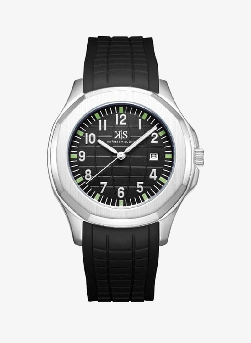 Kenneth Scott K24014-SSBB Men's Analog Display Watch & Silicone Strap Black - Image 1
