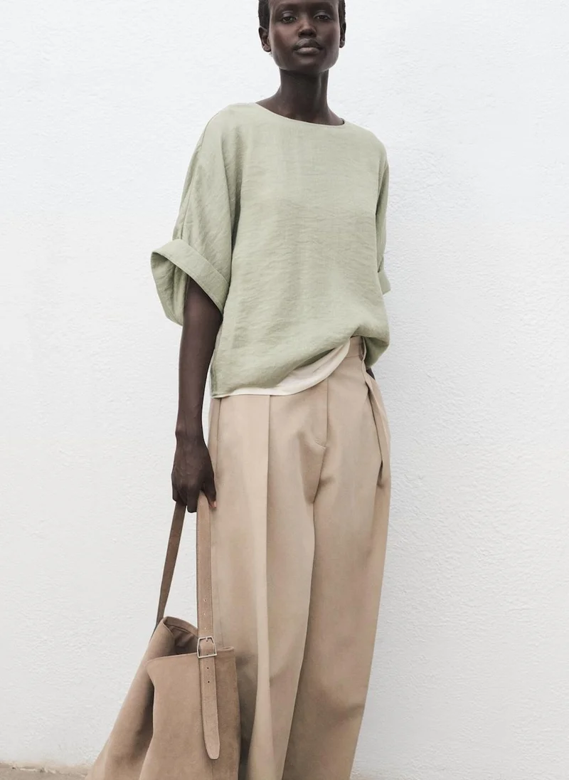 MANGO Oversized blouse with turn-up sleeves