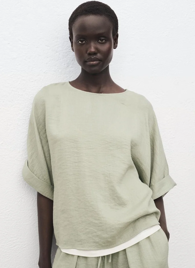 مانجو Oversized blouse with turn-up sleeves