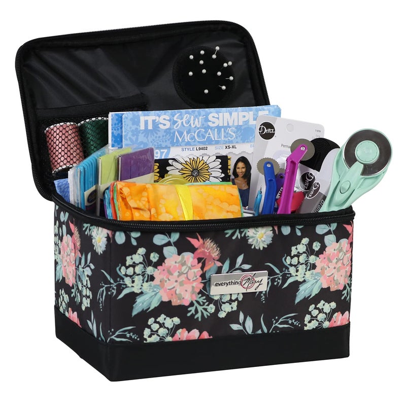 Everything Mary Sewing Case Black Floral Design EVM132041