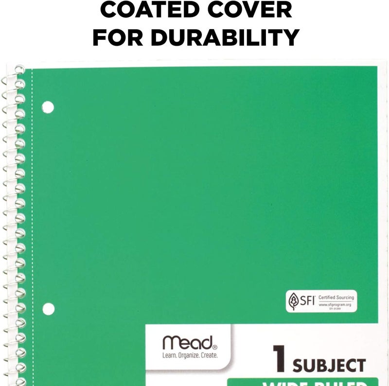 Mead Spiral Notebooks, 1 Subject, Wide Ruled Paper, 70 Sheets, 10-1/2 x 7-1/2 inches, Green, 4 Pack (38300) - Image 3