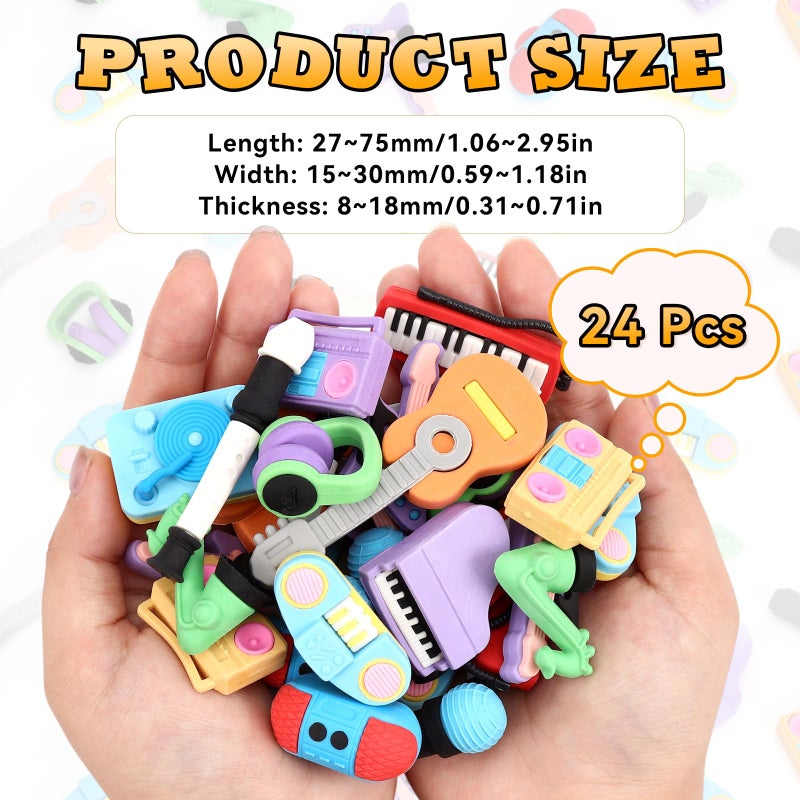 KINYFY 24 Pcs 3D Mini Musical Instrument Erasers, Cute Instrument Pencil Erasers, Fun Take Apart Musical Puzzle Eraser Bulk for Classroom Prizes, Gifts Supplies, Back to School Party Favors - Image 2
