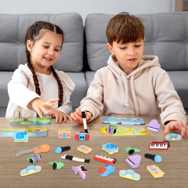 KINYFY 24 Pcs 3D Mini Musical Instrument Erasers, Cute Instrument Pencil Erasers, Fun Take Apart Musical Puzzle Eraser Bulk for Classroom Prizes, Gifts Supplies, Back to School Party Favors - Image 4