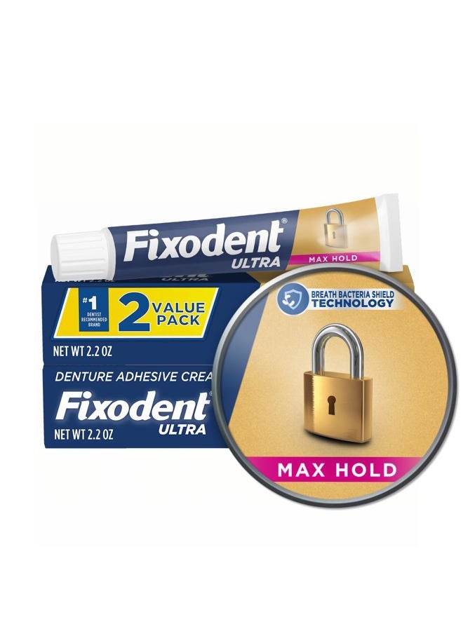 Fixodent Ultra Max Hold Denture Adhesive, 2.2 Ounce (Pack of 2) - Image 1